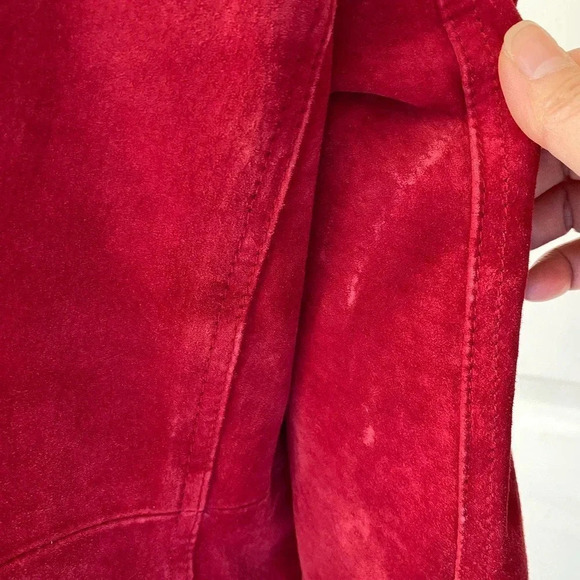 New York & Company 100% Leather Sued Red Jacket/Blazer Women Size 12 Pockets - Picture 6 of 7